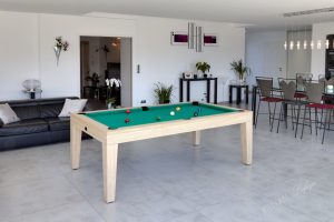 Billard City chêne naturel et tapis vert bleu